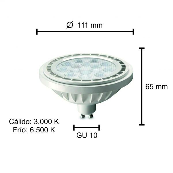 Lampara Ar111 Led 15w 30º Gu10 Dimerizable Aluminio Macroled Megaelec 8443