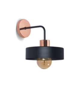 APLIQUE BASE REDONDA CON BRAZO L PANTALLA COBRE/NEGRO